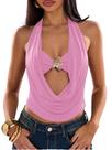 Top Verdusa, lantejoulas, sem encosto, drapeado, rosa para mulheres