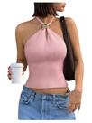 Top Verdusa Sexy Ribbed Halter sem mangas para mulheres, rosa