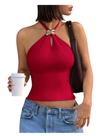 Top Verdusa Sexy Ribbed Halter sem mangas para mulheres, vermelho XS