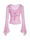 Top Verdusa Y2K, linda manga de sino, estampa floral, malha feminina