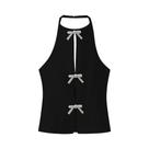 Top Vintage Sem Mangas com Laço de Diamante - Gola Halter, Costas Nuas, Zíper