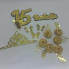 Topo De Bolo 15 Anos Flores Dourado Personalizado