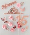 Topo de Bolo 15 anos flores personalizado princesa
