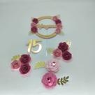 Topo de Bolo 15 anos Flores Pétalas e Espiral personalizado