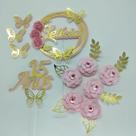 Topo de Bolo 15 anos Rosa com Dourado personalizado