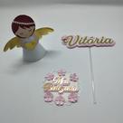 Topo De Bolo Batizado Anjinha 3d Flores Rosa Personalizado Topo De Bolo Batizado Anjinha 3d Flores Rosa Personalizado