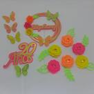 Topo de Bolo Decorado 6 Flores Neon personalizado