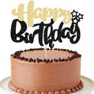 Topo de Bolo Ephlyn Feliz Aniversário Glitter Preto e Dourado Topo de Bolo Ephlyn Feliz Aniversário Glitter Preto e Dourado