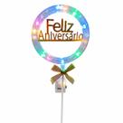 Topo de Bolo Feliz Aniversário c/ LED Redondo Laço - 1 Unidade