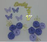 Topo de Bolo Festa Flores em Azul com Dourado