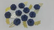 Topo de Bolo Flores Azul com dourado kit com 10 unidades