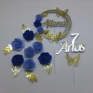 Topo de Bolo Flores Espiral 2 tons de azul personalizado