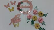 Topo de Bolo Flores Rose e Ouro com folhas verdes personalizado