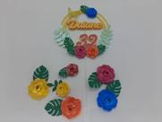 Topo De Bolo Flores Tropicais Personalizado