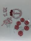 Topo de Bolo Flores vermelhas e detalhes prata personalizado