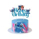 Topo de Bolo HAEIGTD Azul com Glitter Feliz Aniversário