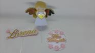 Topo de Bolo Meu Batizado Anjinha 3d Rosa com Dourado personalizado Topo de Bolo Meu Batizado Anjinha 3d Rosa com Dourado personalizado