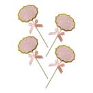 Topo De Bolo Plaquinha Coracao Rosa Com 4 Itens (5.6x12cm)