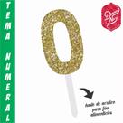 Topo em MDF com Glitter Dourado Número 0 para Decoração de Festas