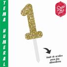 Topo em MDF com Glitter Dourado Número 1 para Decoração de Festas