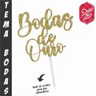 Topo em MDF com Glitter Dourado para Bodas de Ouro - Decoração de Festa