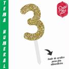 Topo em MDF com Glitter Dourado para Bolo - Número 3 Topo em MDF com Glitter Dourado para Bolo - Número 3