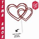 Topo em MDF com Glitter Vermelho Tema Coração Duplo para Decoração de Festas Topo em MDF com Glitter Vermelho Tema Coração Duplo para Decoração de Festas