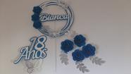 Topo Topper de Bolo 18 anos Flores em Azul com Prata Topo Topper de Bolo 18 anos Flores em Azul com Prata