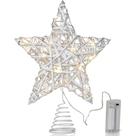 Topper de árvore de Natal Ornativity Star Rattan branco/prateado