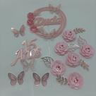 Topper de Bolo 15 anos Flores personalizado rosa com rose gold Topper de Bolo 15 anos Flores personalizado rosa com rose gold