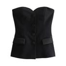Tops bustier de cetim sem alças feminino, pescoço reto, botão frontal, camis feminino, moda sexy Tops bustier de cetim sem alças feminino, pescoço reto, botão frontal, camis feminino, moda sexy