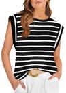 Tops WIHOLL femininos de manga curta listrada em preto e branco