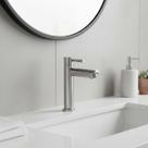 Torneira Aço Inox Fosca de Bancada Cozinha Lavabo Banheiro Lavatório Redonda Bica Reta Elegante