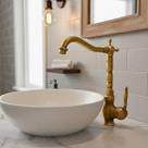 Torneira Alta Cozinha Banheiro Lavabo Monocomando Gourmet Bancada Cor Bronze Ouro Velho Estilo Provençal Vitoriana Latão Giratória Quente e Fria