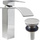Torneira Banheiro Cascata Bica Baixa Cromada E Valvula Click 7/8 Inox Kit Monocomando Ralo Pia 30mm