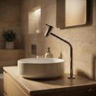 Torneira Banheiro Lavabo Bica Alta Em Aço Inox 45º Cromado de Mesa com Arejador V129 Vimer