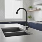 Torneira Banheiro Lavabo Cozinha Industrial Gourmet Pescoço Curvado Preta Fosca Ambiente Rústico