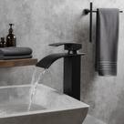 Torneira Banheiro Lavabo Monocomando Cascata Luxo Preta Alta