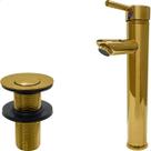 Torneira Bica Alta Dourada Pia Banheiro E Válvula click ⅞ Inox Kit Banheiro Torneira Redonda Monocomando Misturador Ralo Pia 30mm