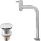 Torneira Bica Alta Pia Banheiro Cromada 90 Graus 1/4 De Volta E Valvula Click 1 1/4 Inox Kit Banheiro Torneira Fria 90 Simples e Ralo Pia Escoamento