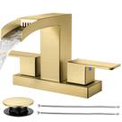 Torneira Cascata Cobbe Dourada Escovada 10cm Conjunto com 2 Manípulos