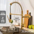 Torneira Cozinha Gourmet Dourada 50cm Bancada Mesa Escovada com Spray Monocomando Extensiva Misturador Alta qualidade