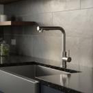 Torneira Cozinha Mangueira Retrátil Monocomando Misturador Aço Inox de Bancada Cor Cromado Fosco Modelo Retracta