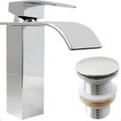 Torneira Cromada Cascata Banheiro Bica Baixa E Valvula Click 1 ¼ Inox Kit Lavabo Torneira Monocomando Ralo Escoamento