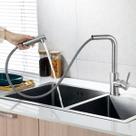 Torneira de Cozinha Bancada Gourmet Bico Extensível Ducha Jato Monocomando em Aço Escovado