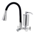 Torneira De Cozinha Preto Gourmet de Parede Inox Com Filtro Cromado Flexível Bico Arejador Duplo Jato Cromado