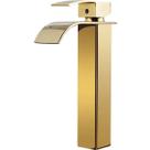 Torneira de Mesa Luxo Banheiro Alta Cascata Monocomando Dourado 27cm