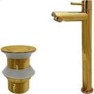 Torneira Dourada Bica Alta Simples Válvula Click 1 14 Aço Inox Ralo Pia Banheiro 40mm Torneira Fria 14 De Volta Cuba De Sobrepor Kit Lavatorio