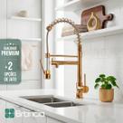 Torneira Dourada Cozinha Gourmet Bancada Mesa Escovada com Spray Monocomando Extensiva 50cm Misturador Alta qualidade Gold Ouro