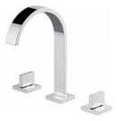 Torneira Lavabo Banheiro Duplo Comando Prateada Cromo Prata Quente e Frio Cuba Curva Cascata Moderna Elegante Premium Misturador